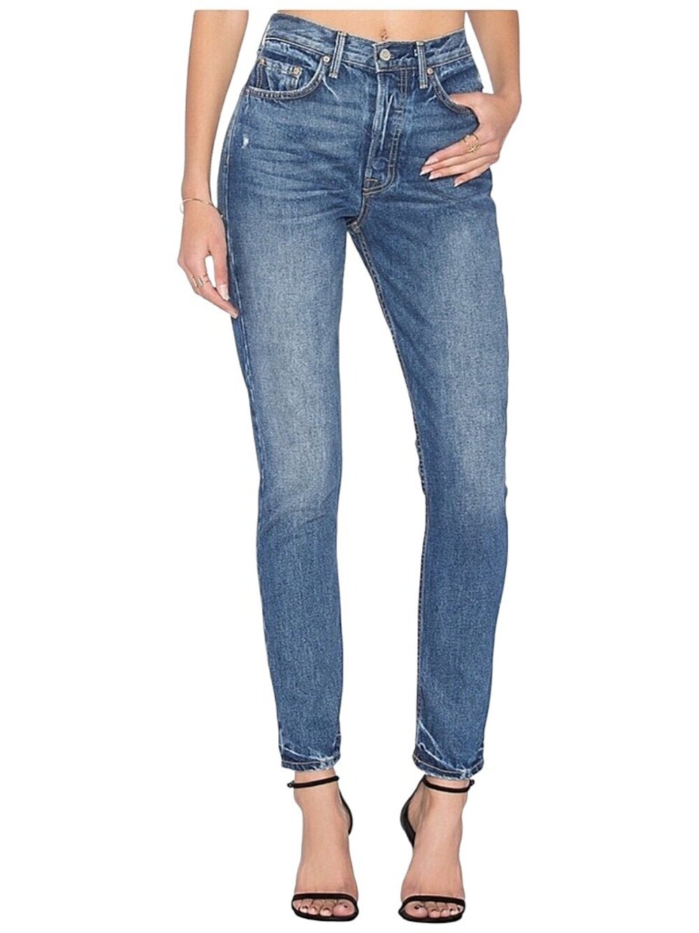 GRLFRND Karolina High Rise Premium Slim Straight Jeans Button Fly Med Wash - 27